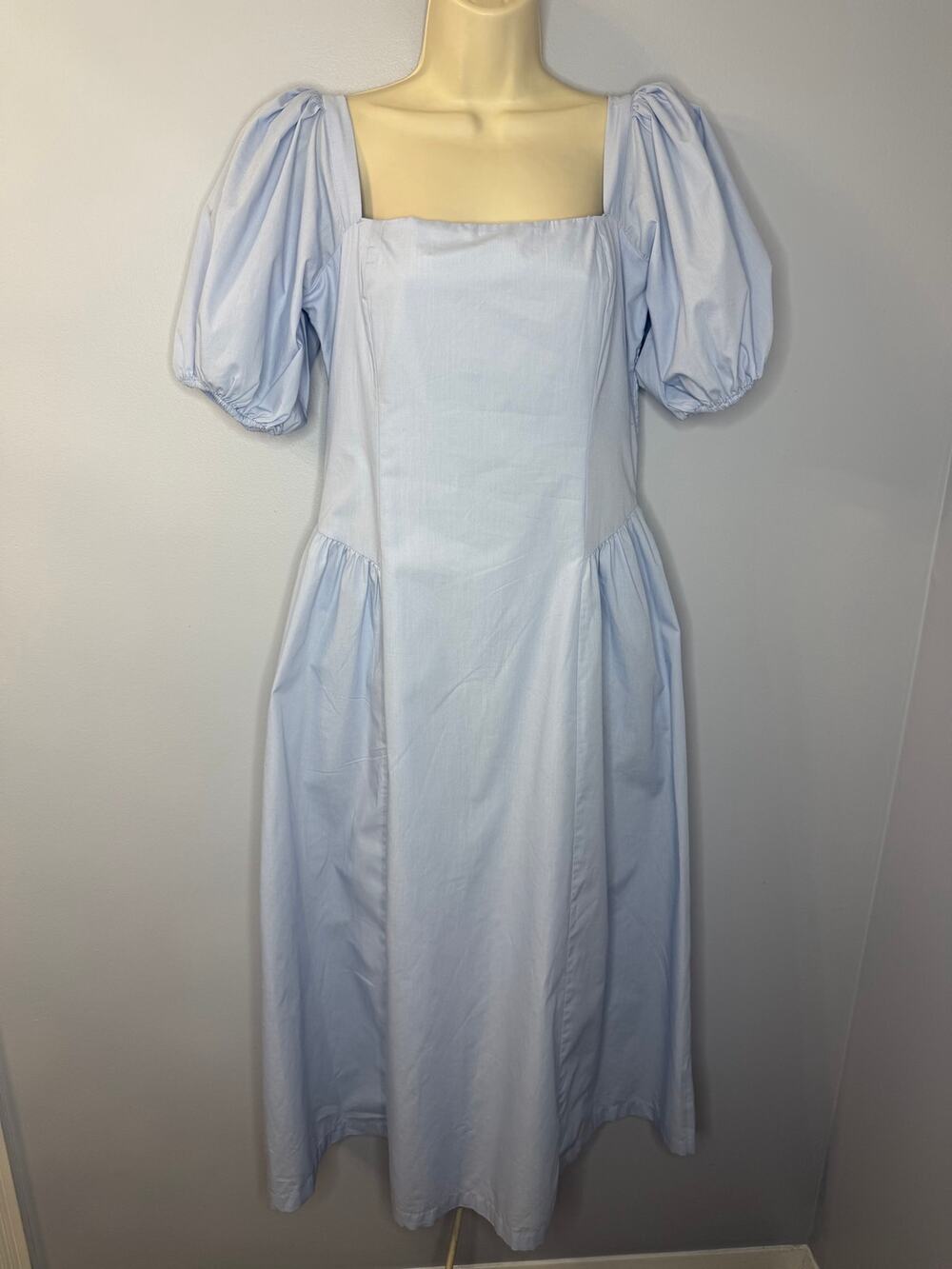 Abercrombie and Fitch Light Blue Square-Neck Puff Sleeve Midi Dress Sz MP